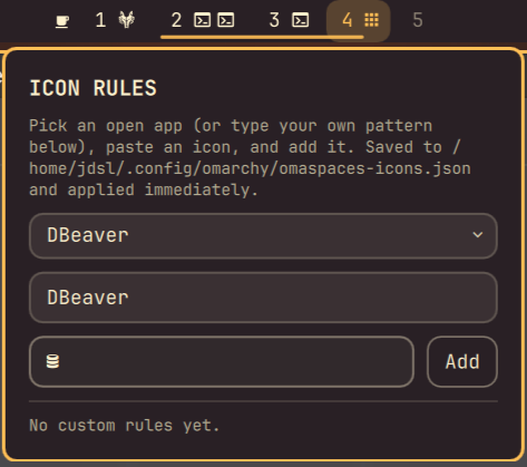 Icon rules editor, adding a DBeaver rule