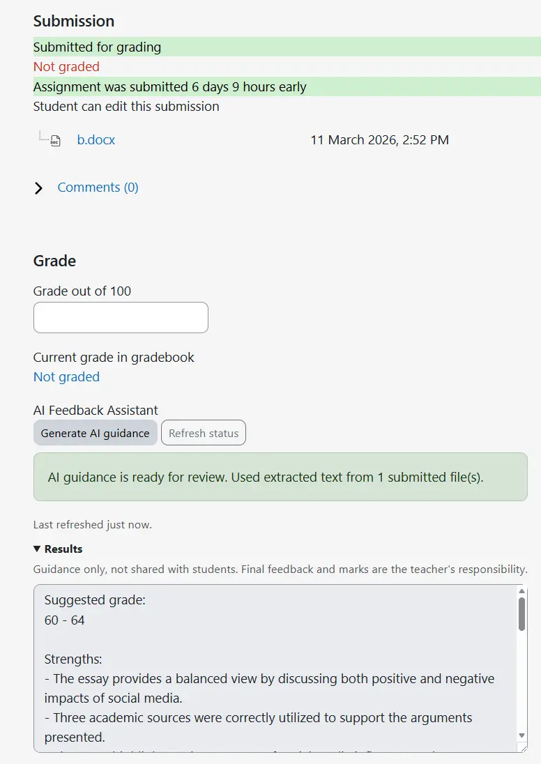 Example of AI feedback guidance on the grading screen