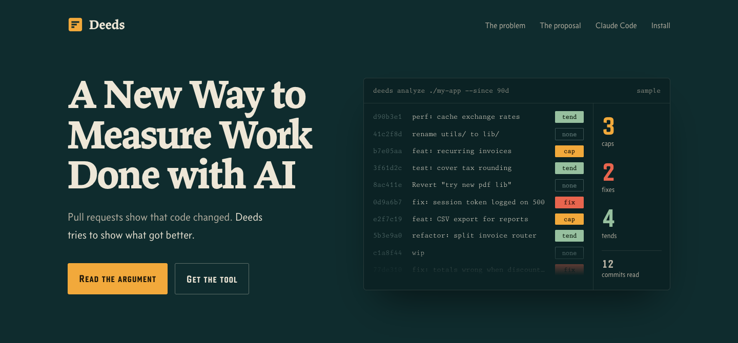 The workdeeds.ai home page: A New Way to Measure Work Done with AI