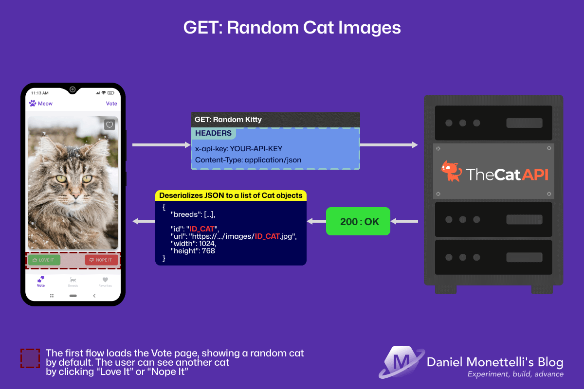 Main screen — exploring random cat images
