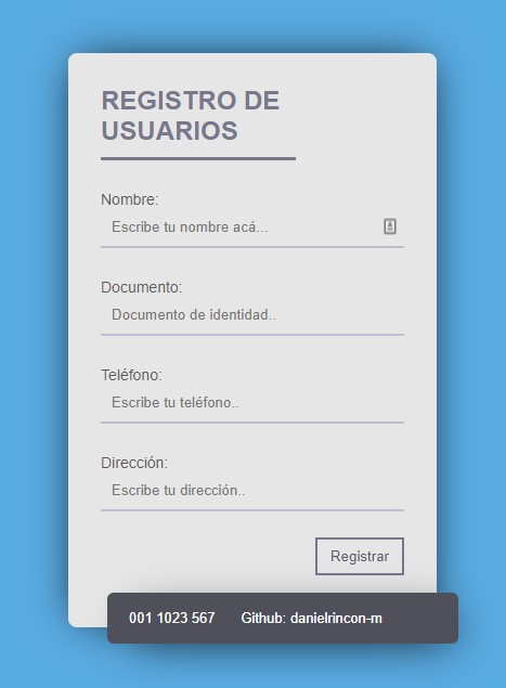 Pantalla Registro