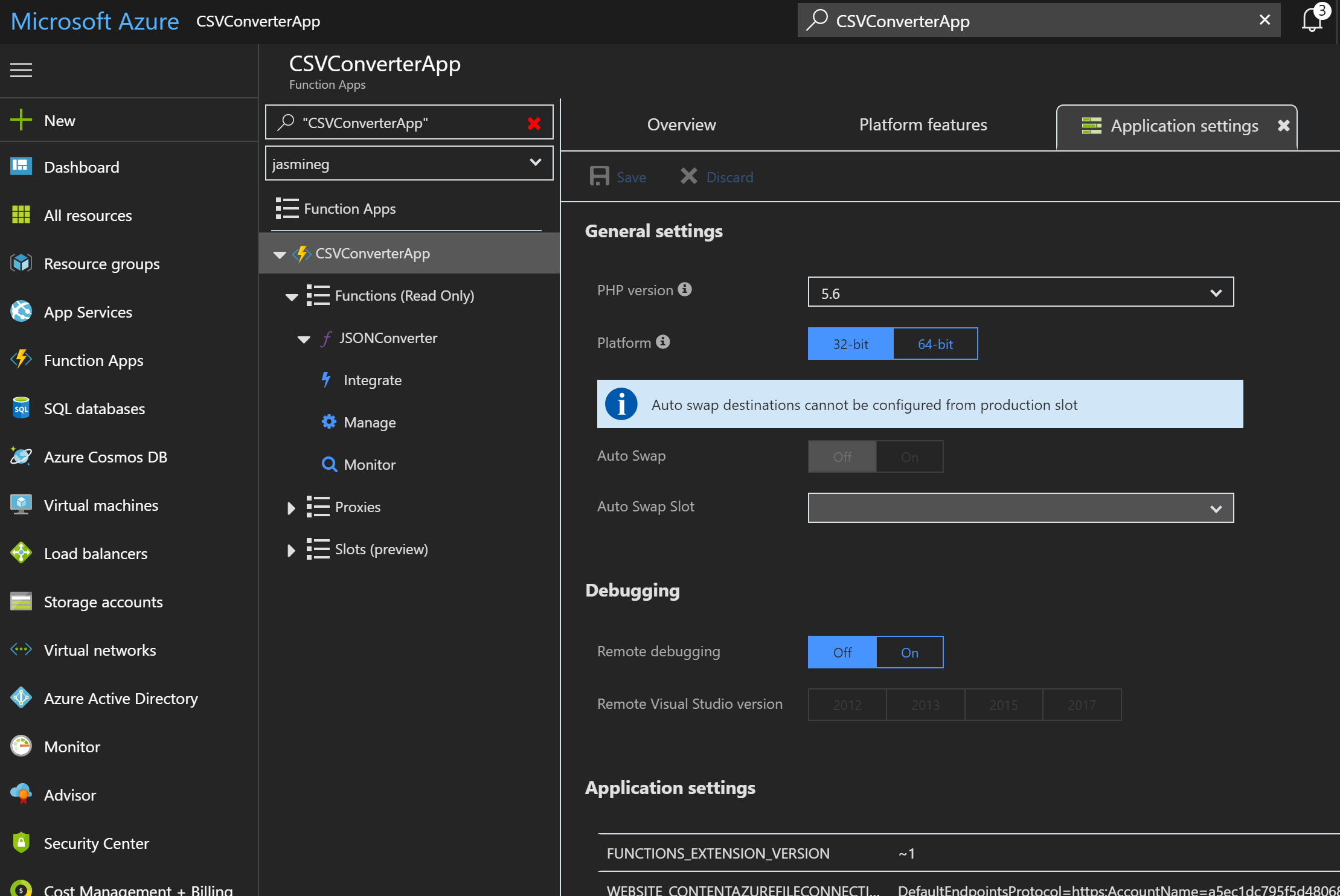 Function application settings