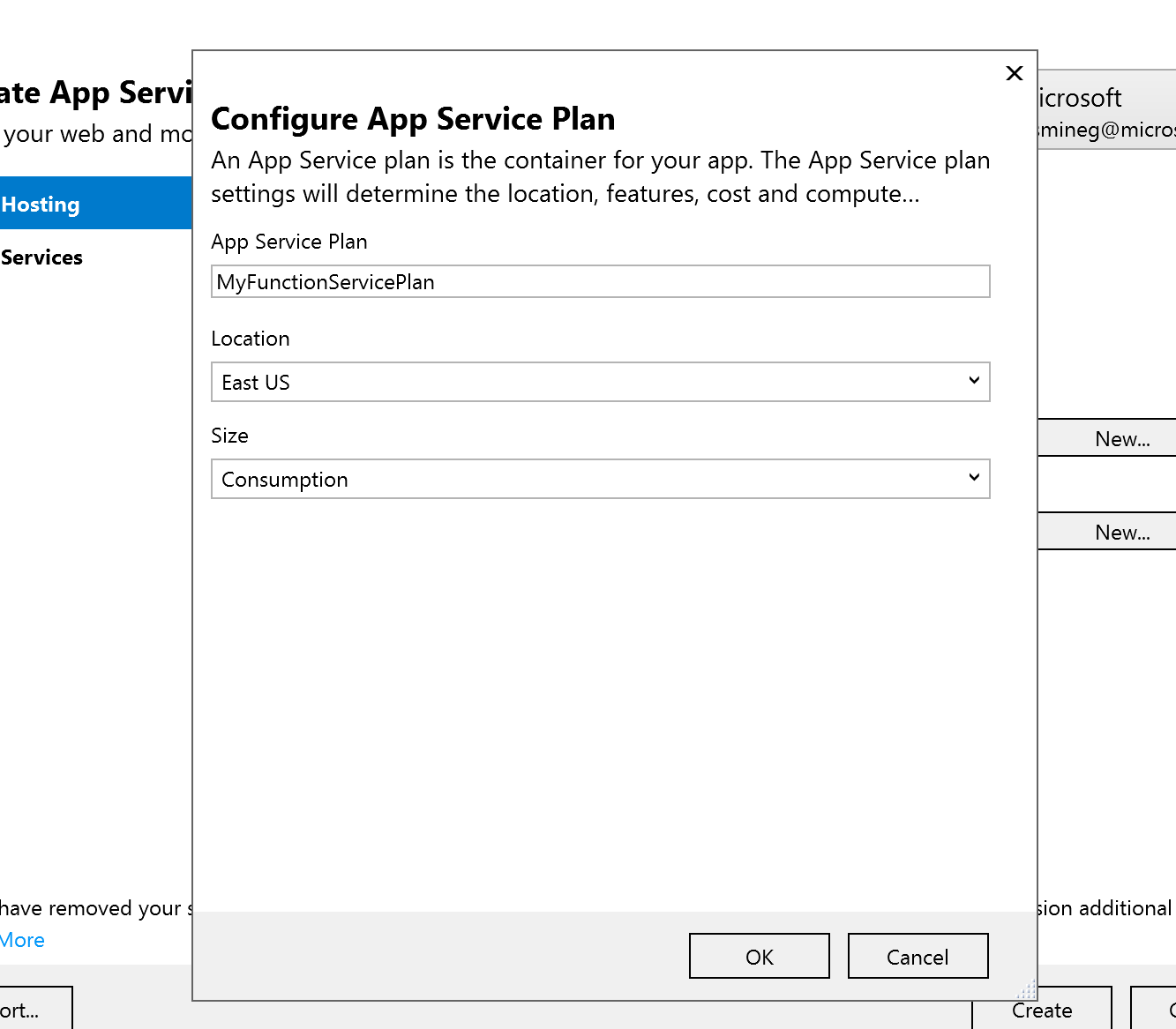 App service plan settings