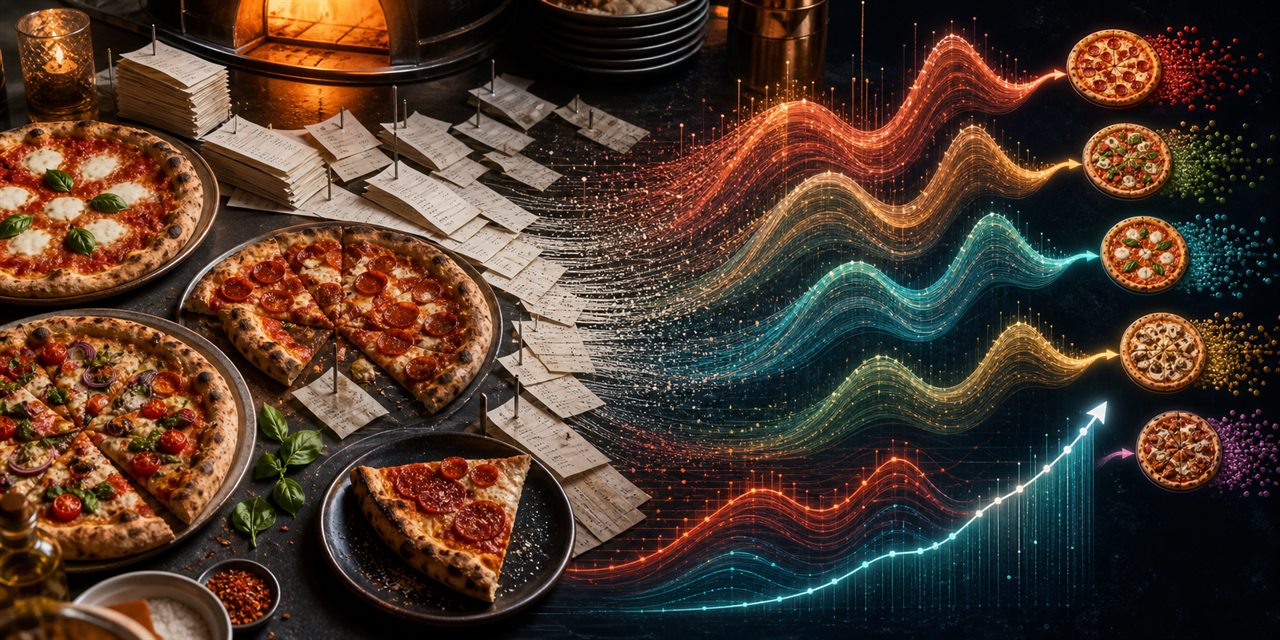 Pizza order tickets resolve into demand waves and product signals