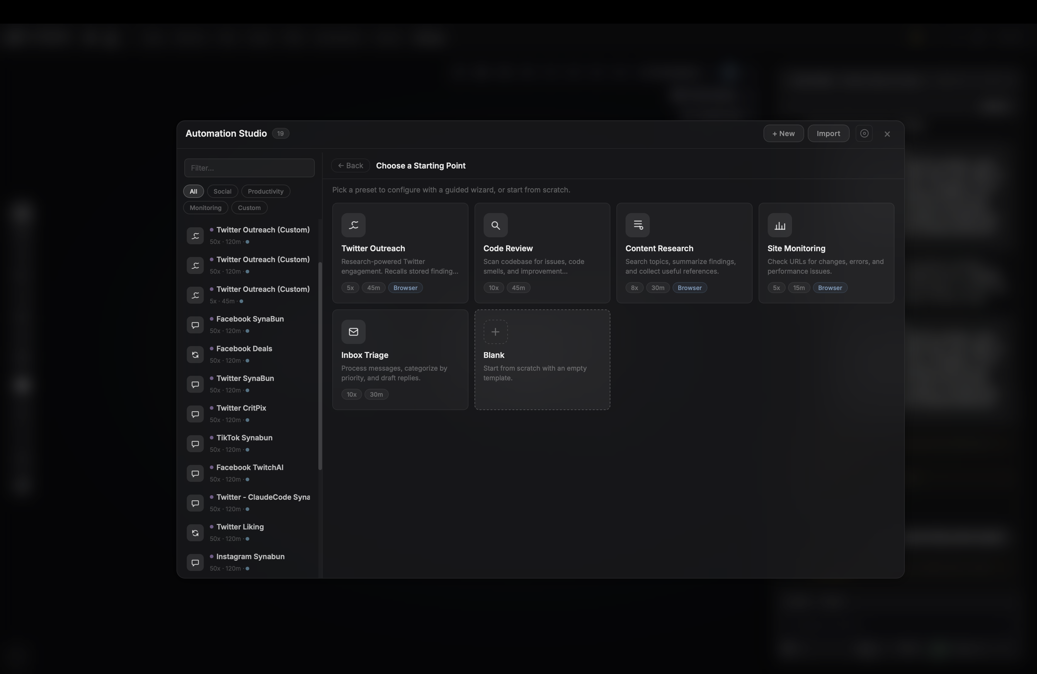Automation studio for background tasks
