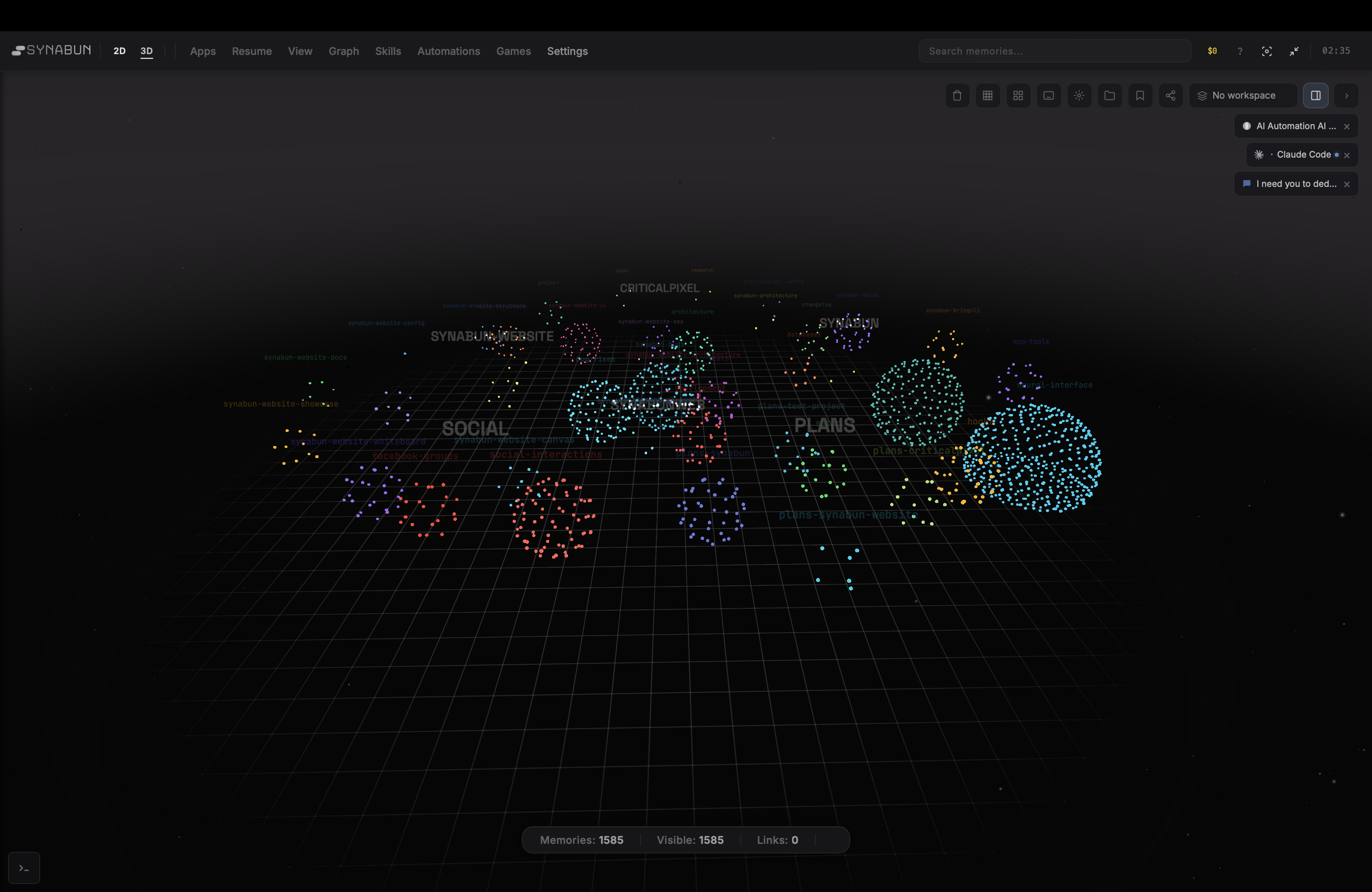 3D memory graph visualization