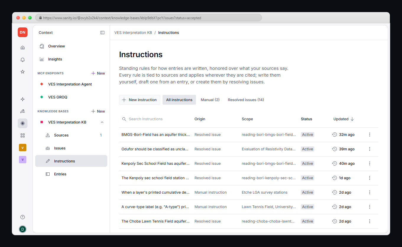 Instructions screen