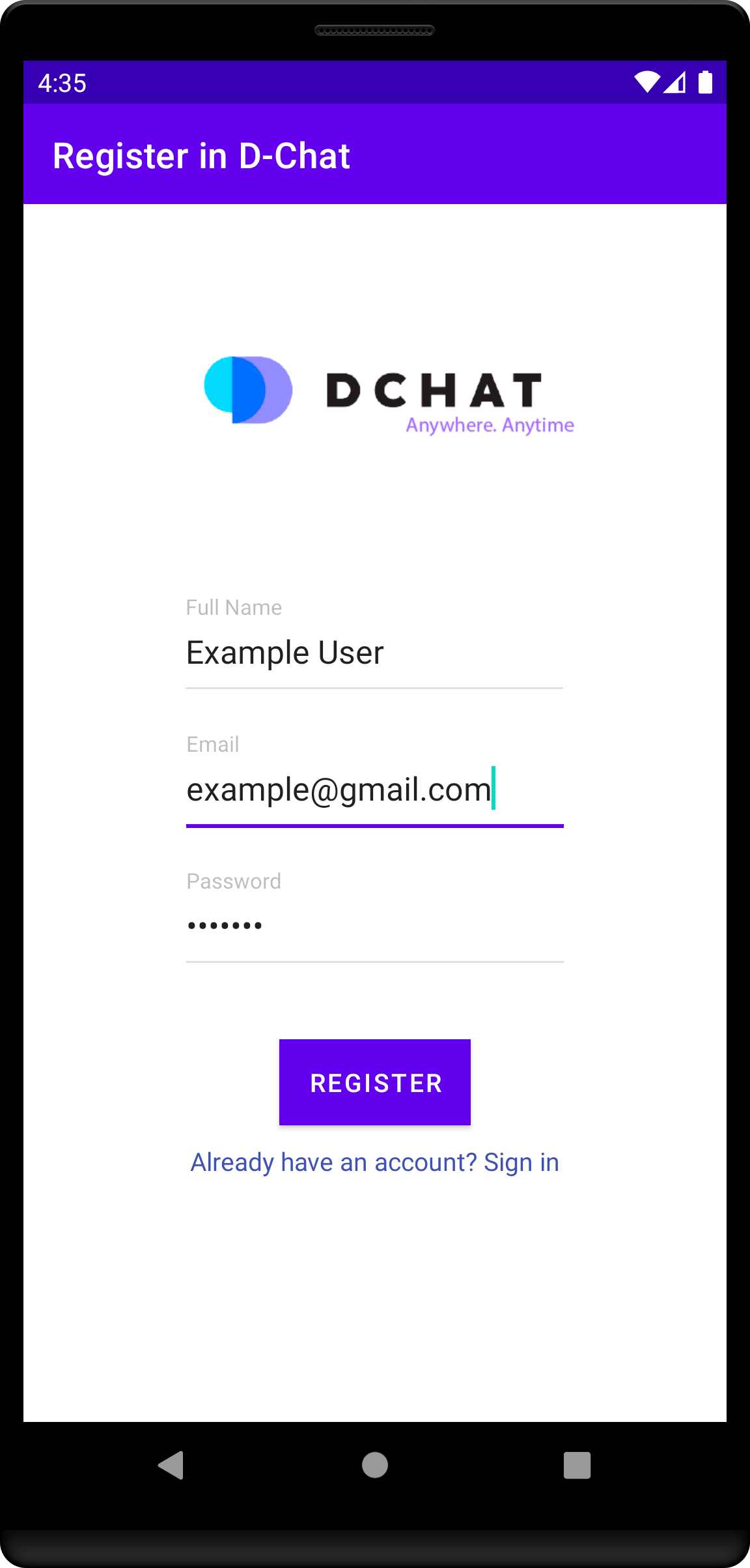 Register page w/ data