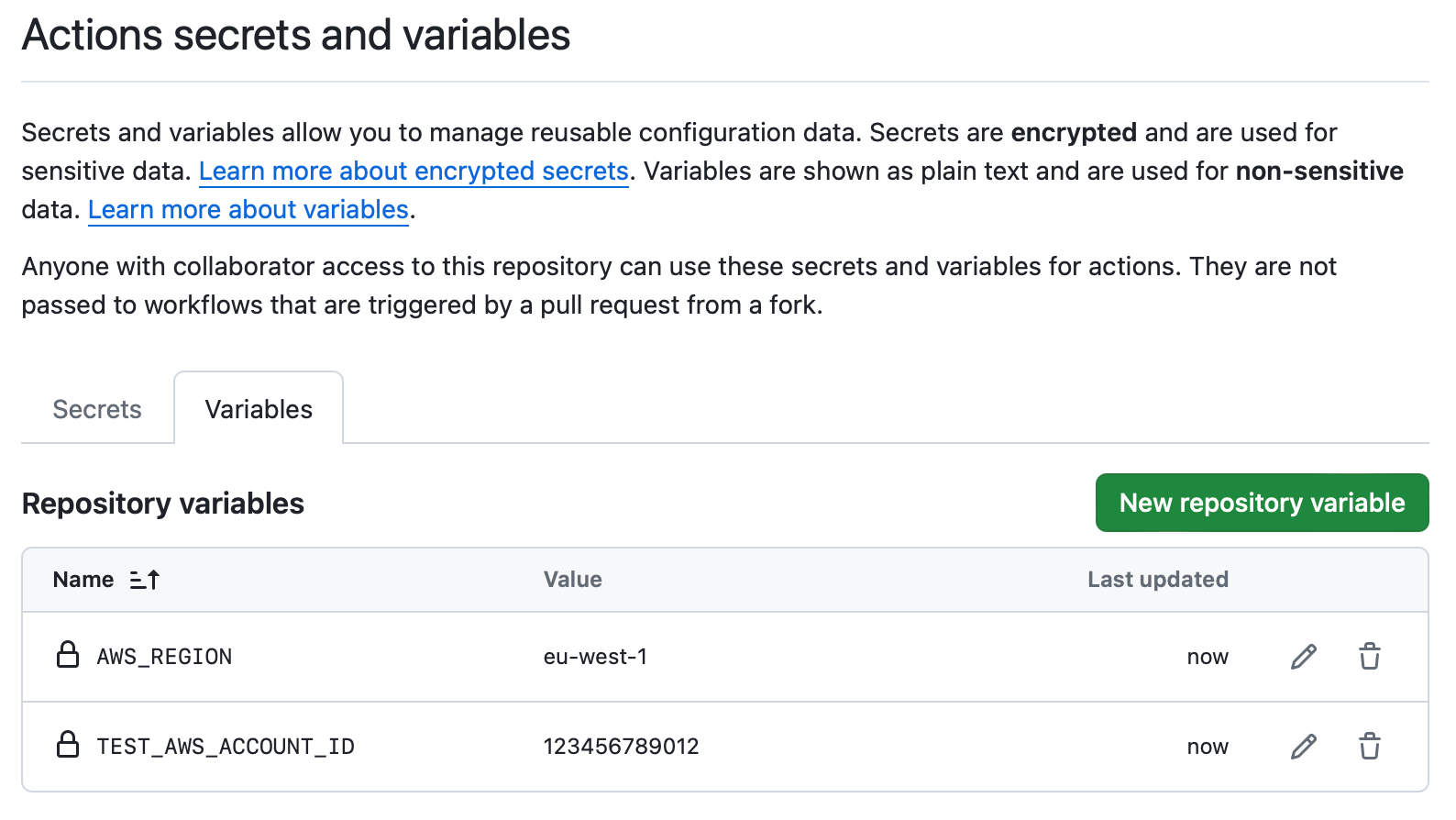 GitHub Repository Variables