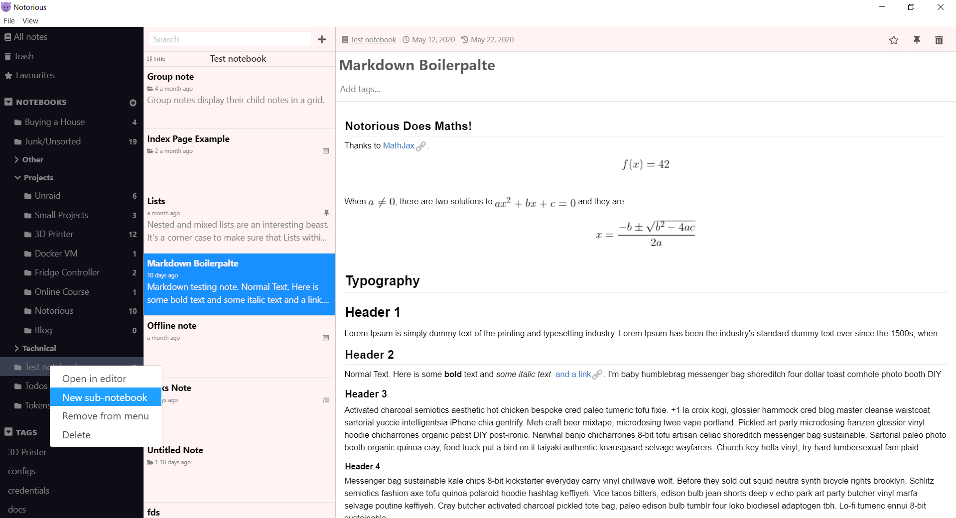 Notebook Context Menu