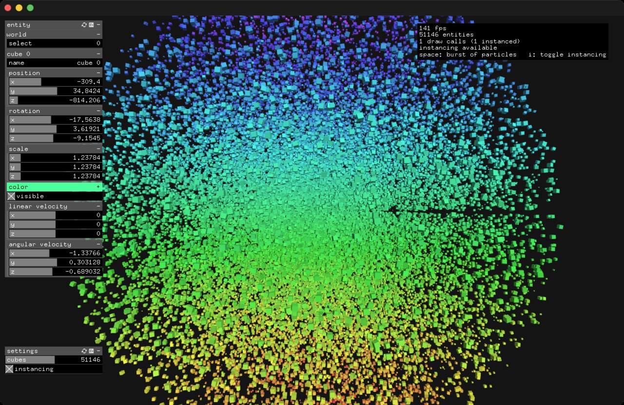 example_instancing: 51,146 spinning cubes drawn in one instanced draw call