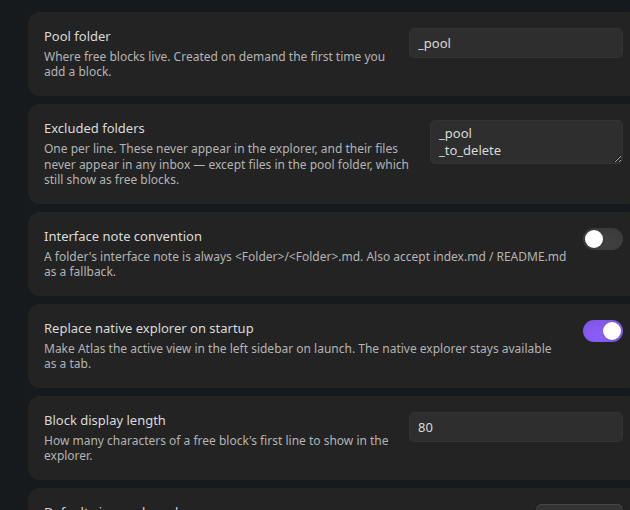 Atlas settings tab
