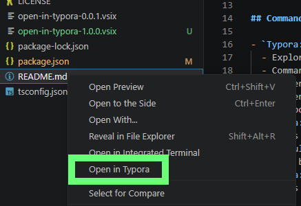 Explorer context menu with Open in Typora command