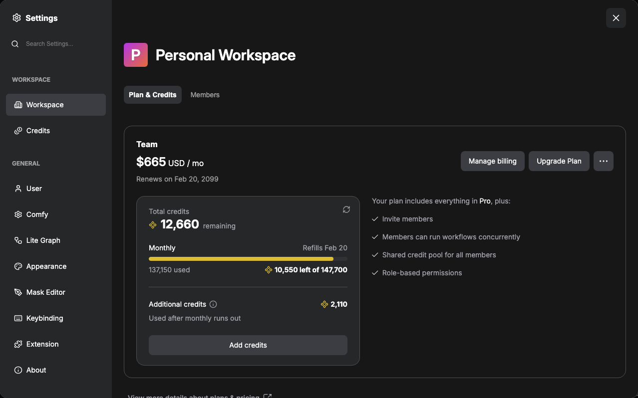 TO BE — personal workspace correctly displays
Team