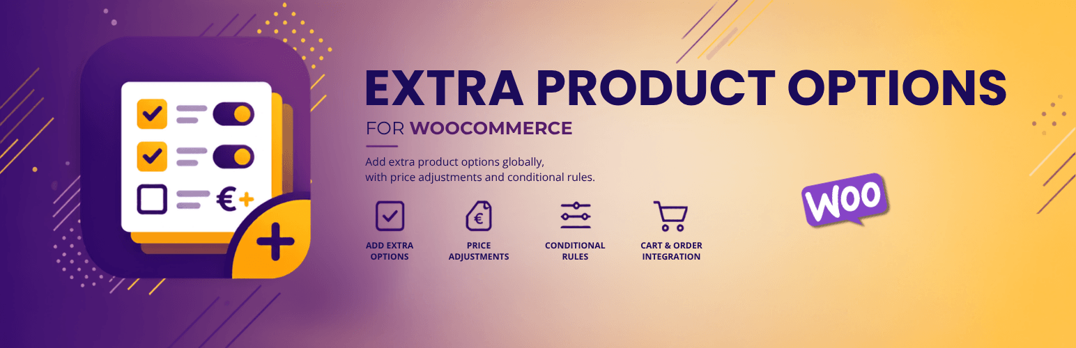 'Extra Product Options for WooCommerce plugin banner with logo'