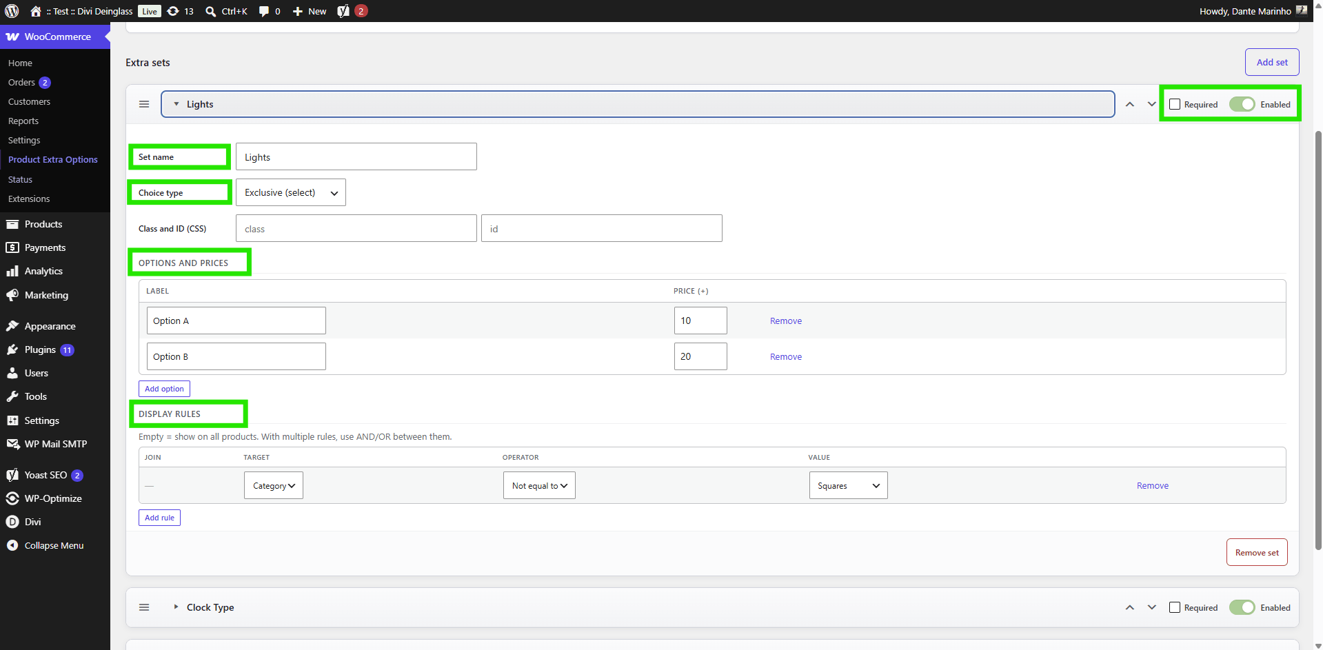 Adding an extra option item