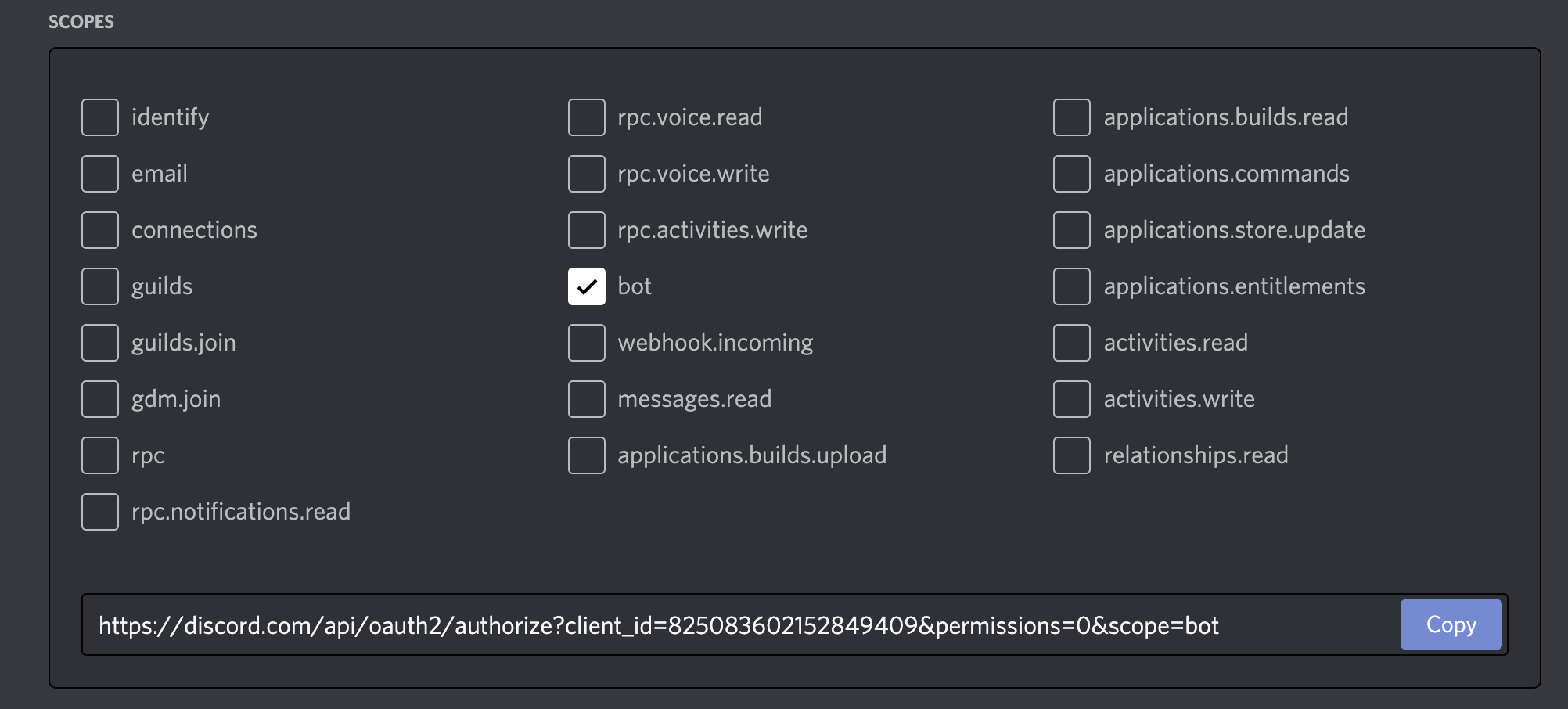 Discord scopes screenshot