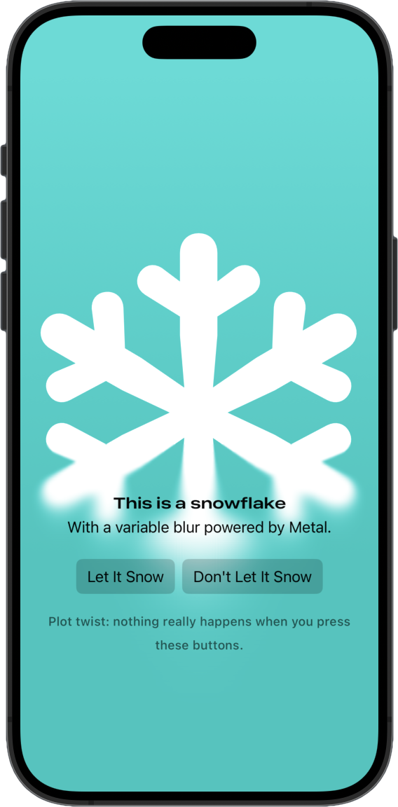 Example of a blurred snowflake background behind some demo UI.