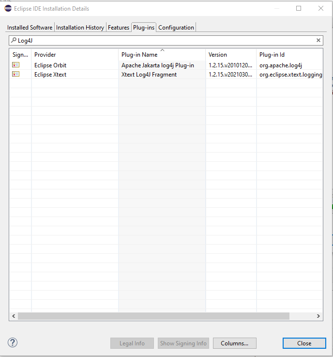 Eclipse Plugin List Log4J