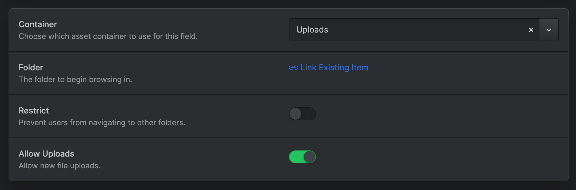 Rive Field Configuration