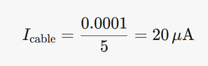 I_cable = 100µV / 5Ω = 20µA