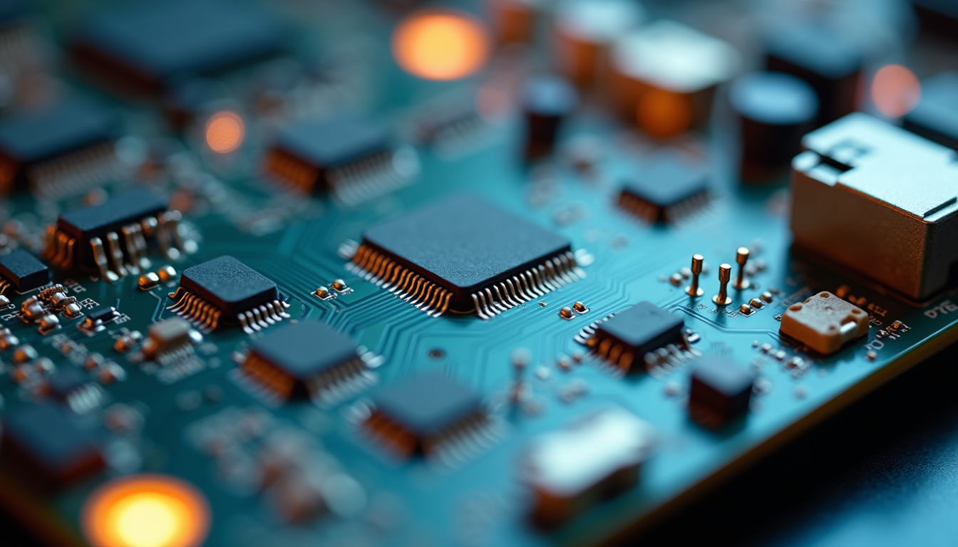 Close-up view of a printed circuit board showcasing different components.