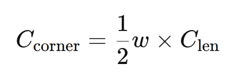 Equation showing the calculation for corner capacity based on width and lens capacity.