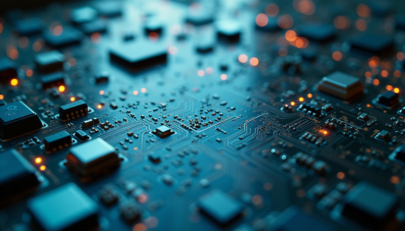 Close-up of PCB showing detailed designs and components.