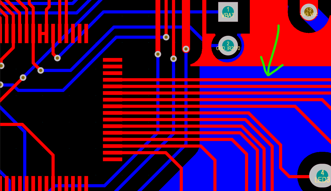 Figure 3  - Example of signal traces routed too close to each other.