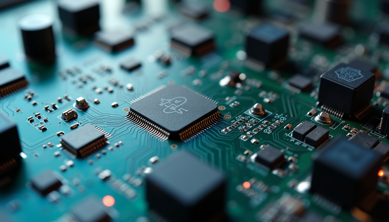 PCB design with traces and components highlighting EMC considerations.