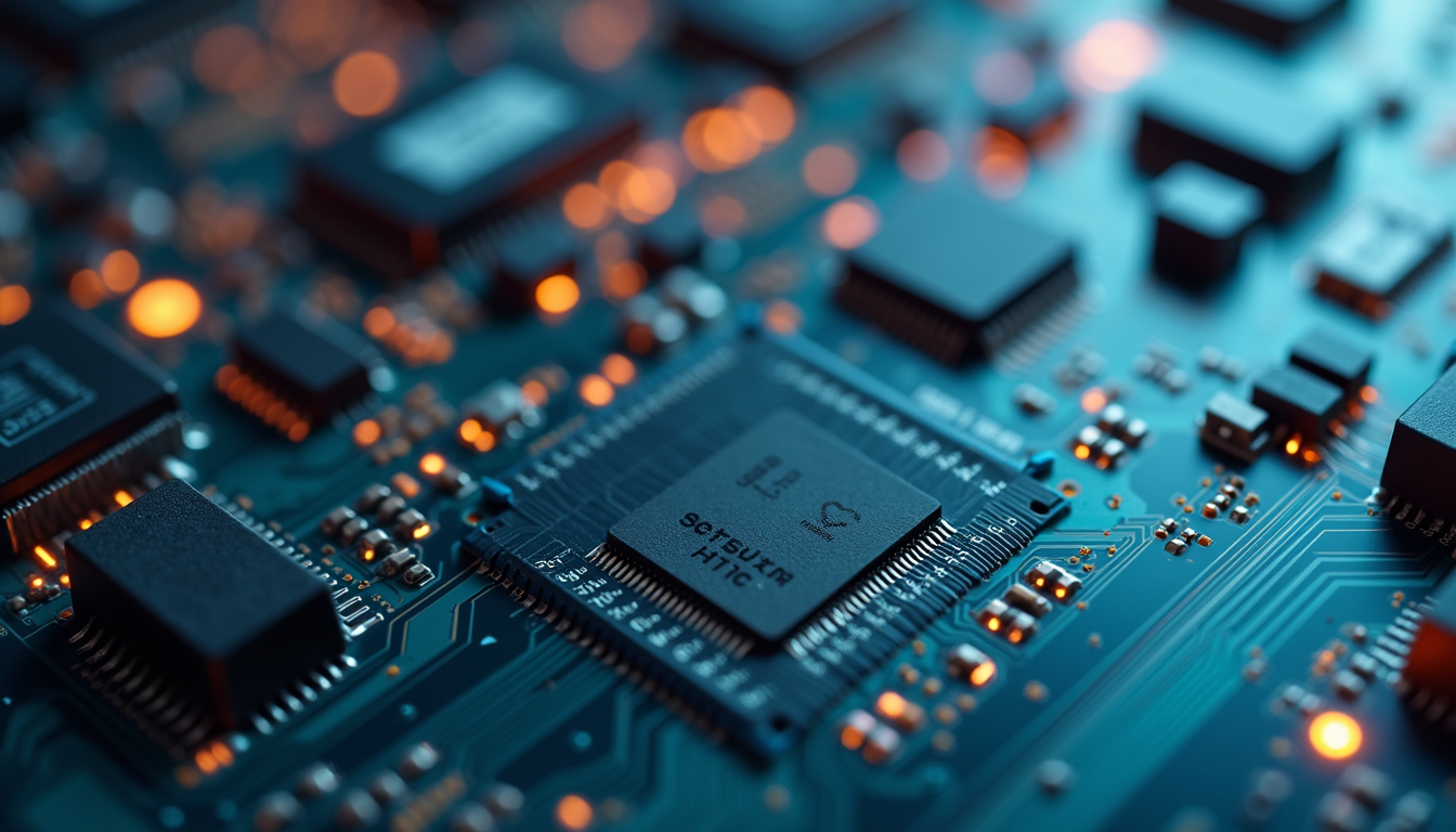 High angle view of PCB layout showing signal traces