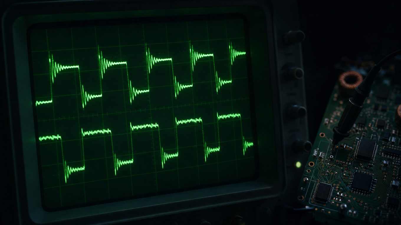 Rail noise from switching transients: what your oscilloscope looks like when the PDN fails