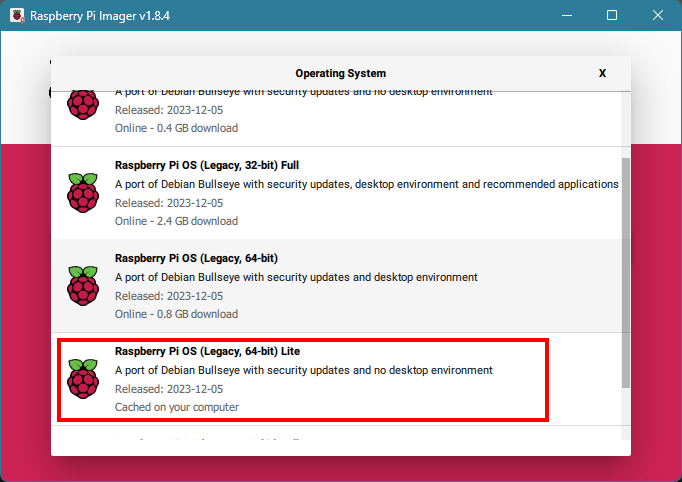 Raspberry Pi OS Imager user interface