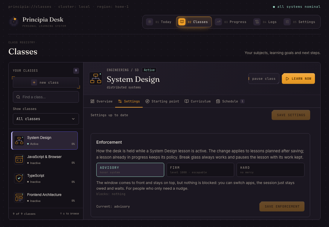 Class settings with enforcement