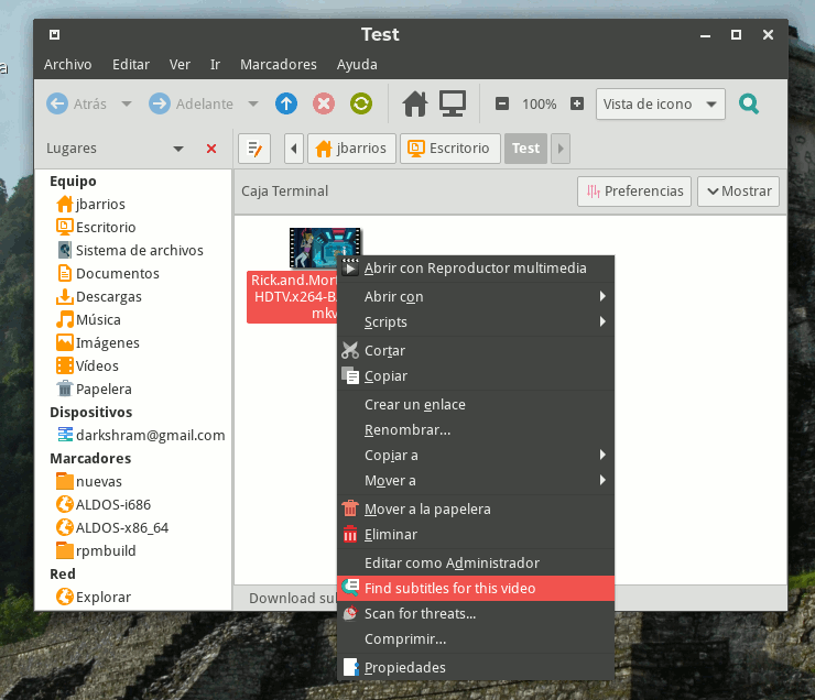 Caja context menu