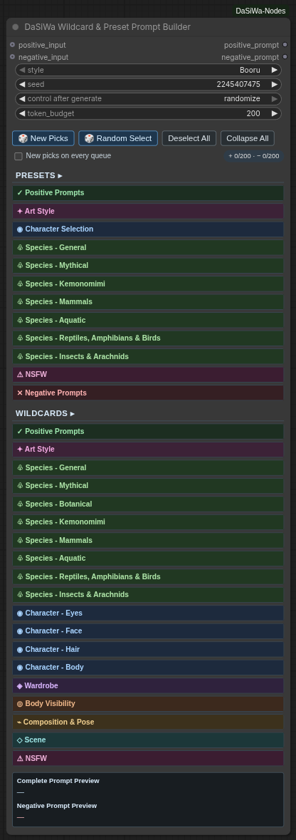DaSiWa Wildcard & Preset Prompt Builder