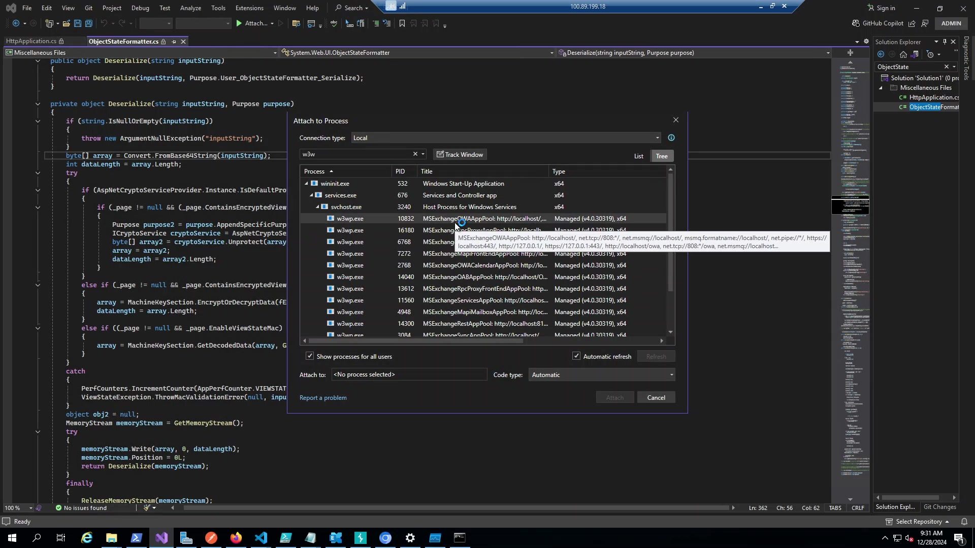 Attach to Process dialog
