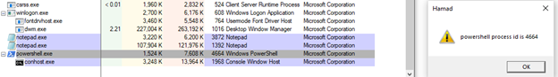 Figure 7: powershell process with malicious script