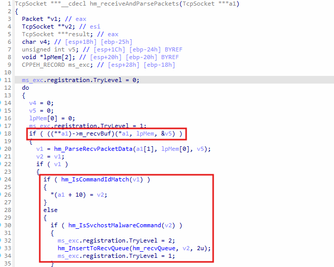 Receive packets from C2 server