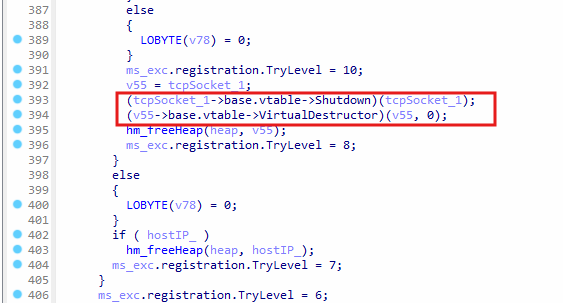 Destruct TCP socket object
