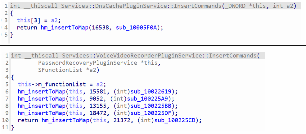 DnsCache and VoiceVideoRecorder services command map