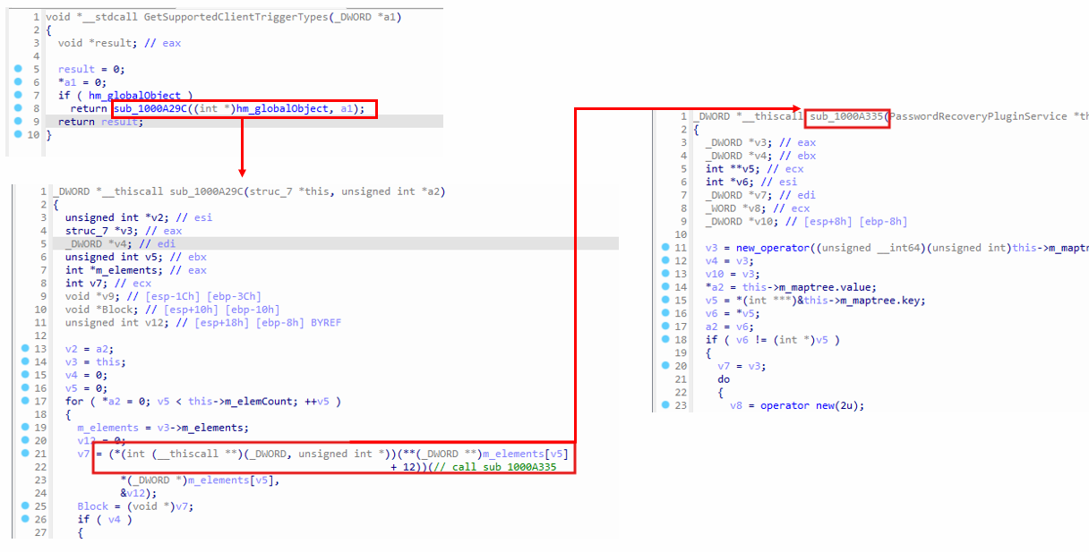 Command map returned by `GetSupportedClientTriggerTypes`