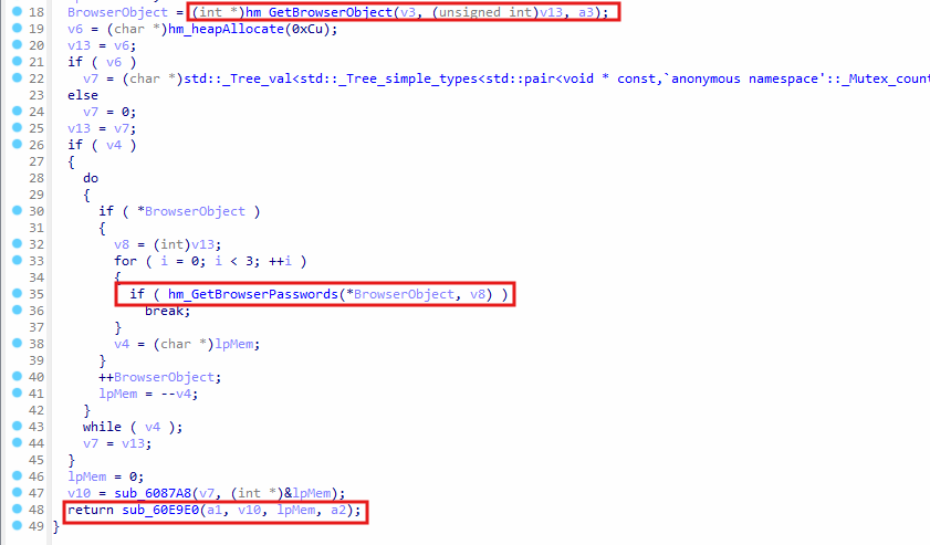 Getting browser passwords In `sub_6041D9`