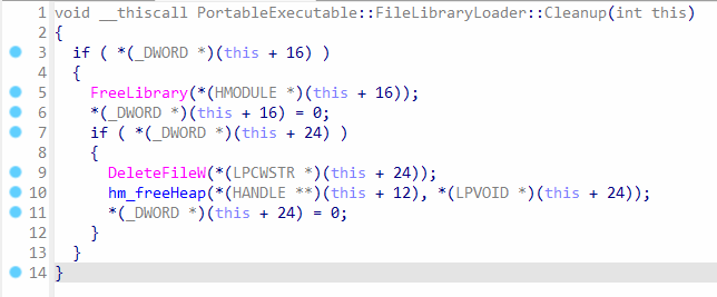 Anti-forensic function to delete DLL in temp folder