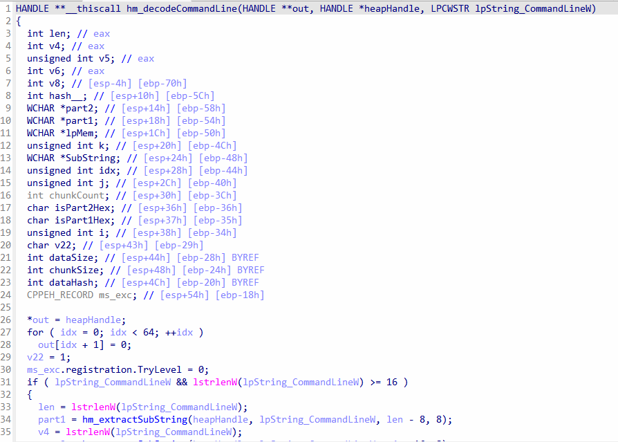 Decoding and parsing of the command line