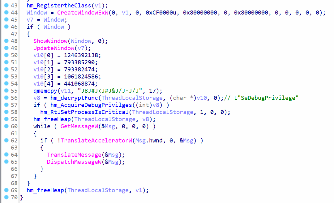 Create window and set debug privileges